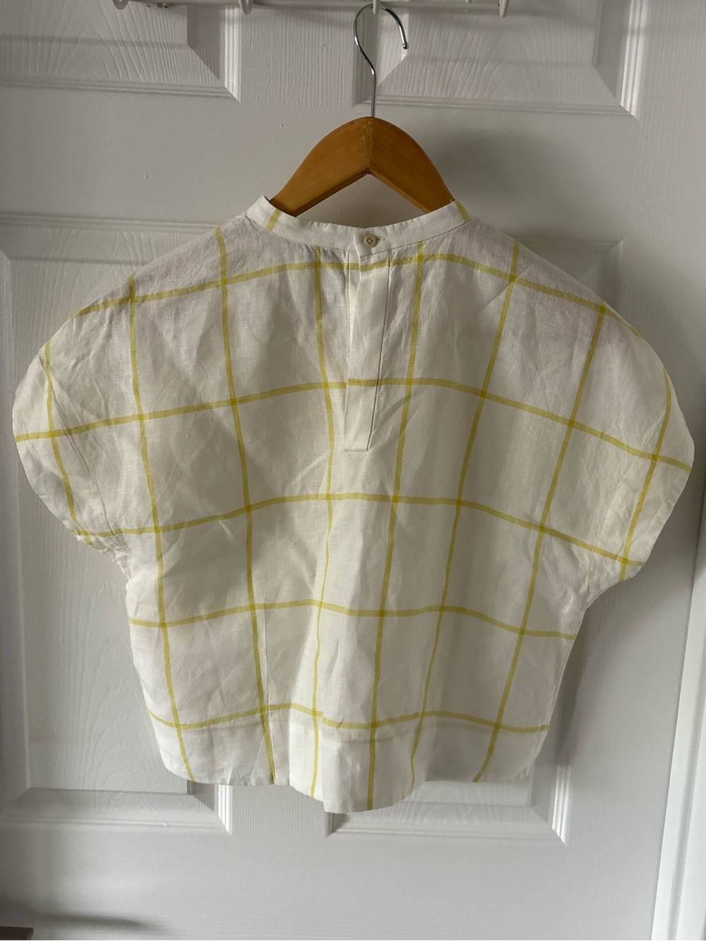Everlane White Linen Short-Sleeve Top with Yellow Windowpane Size 2 - Picture 3 of 6